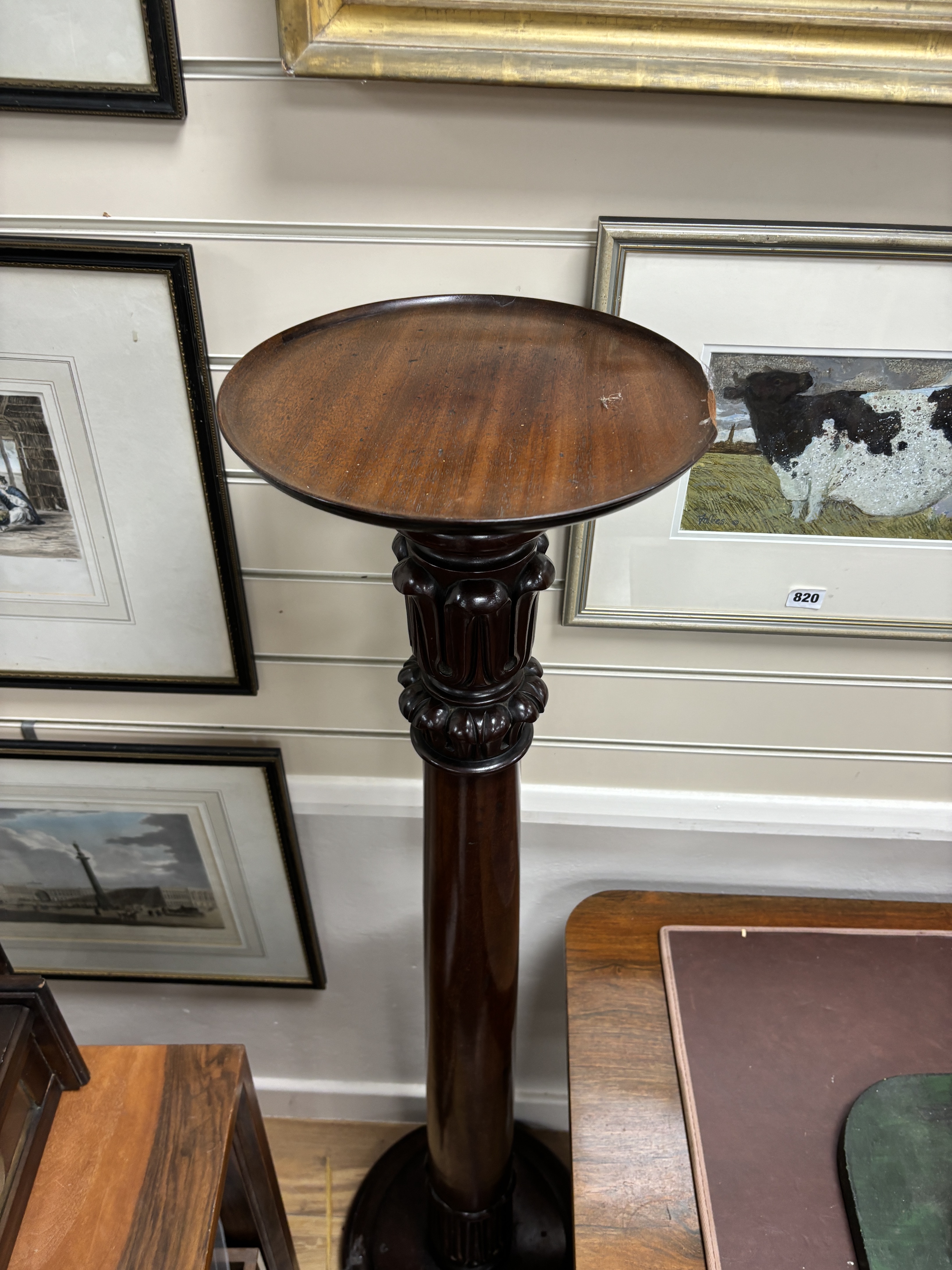 A pair of William IV and later mahogany ‘bedpost’ torchere stands, height 139cm